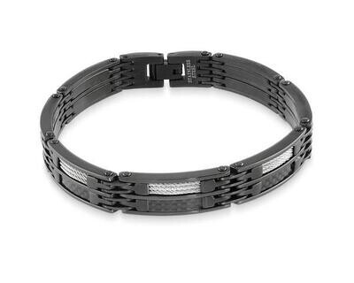 Italgem SMB126 Men's Steel Black IP Black C.F. White Cable Bracelet