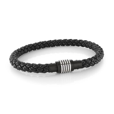 Italgem SLB17 Men's S. Steel Black-IP Clasp Black Bolo Leather Bracelet 8.2"