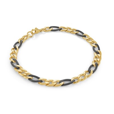 Italgem STTN26-8 Men's Black & Gold IP Steel 6mm Figaro 8" Bracelet