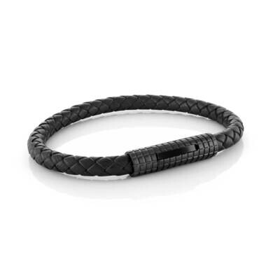 Italgem SLB451-8.5 Black Leather Bracelet w/ Black Design Checkered Clasp