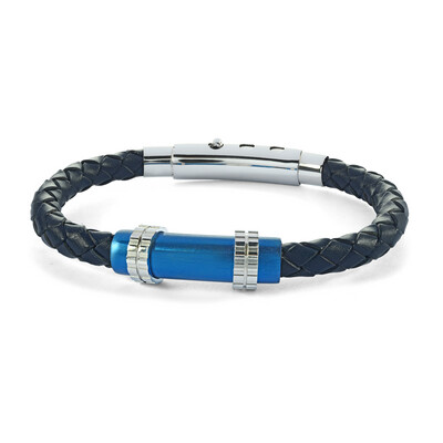 Italgem SLB206 Men's Blue-IP S. Steel Brush Clasp Blue Leather Bracelet