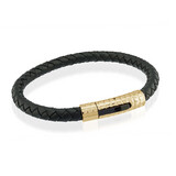 Italgem SLB166 Men's Black Gold IP S. Steel Push Clasp Design Black Leather Bracelet 8.25"