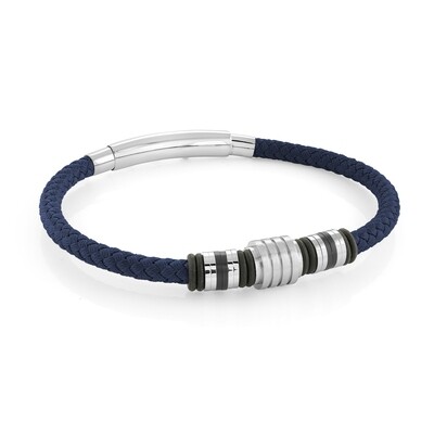 Italgem SLB502 Men's Steel Black IP Matte Centre Design Navy Blue Nylon Adjustable Bracelet