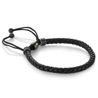Italgem SLB341 Men’s Gun-IP S. Steel Black-Leather Adjustable Bracelet