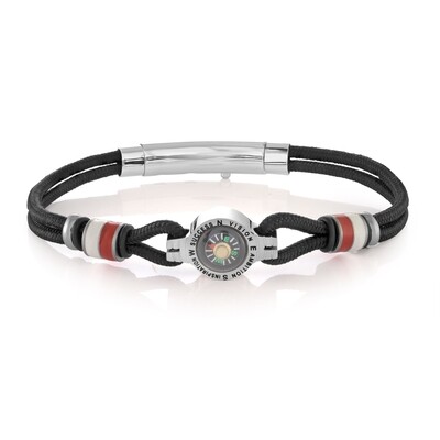 Italgem SCB79 Men's S.Steel Compass Black Nylon Cord Adjustable Bracelet