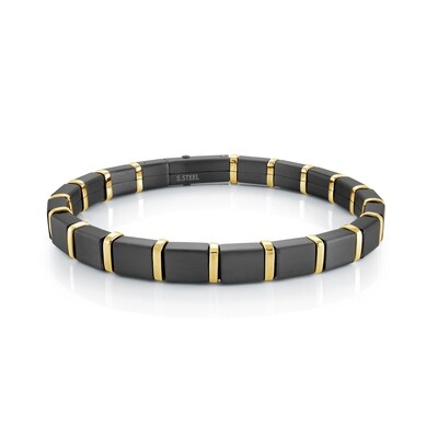 Italgem SMB631 Men's Black Gold IP Matte Polished 8.5" Quadrant Link Bracelet