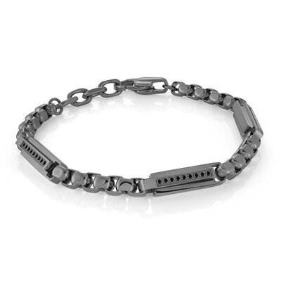 Italgem SMB620 Men's Gun IP Steel 5.5mm Round Box 3-Sectional Black CZ 8"+1" Bracelet