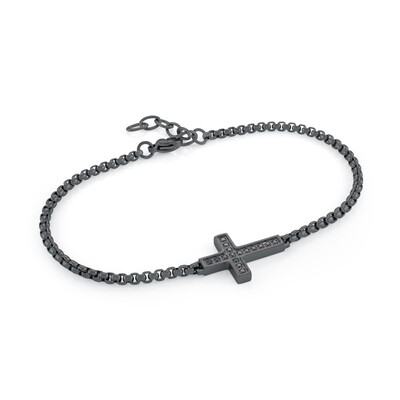 Italgem SMB594 Black Cross Bracelet Rolo Chain w/ Black CZ