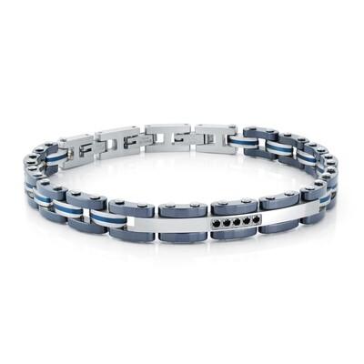 Italgem SMB475 Men's Steel Blue IP Black CZ 7.5"-EXT Bracelet