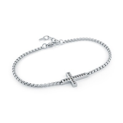 Italgem SMB570 Men's Steel Sideways Cross w/ Black CZ 2.5MM-7.5"+1"