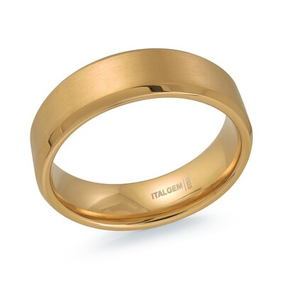 Italgem SMR55 Men's Gold-IP-S.Steel Brushed-Polished Bevel-Edge Ring 6.5mm/