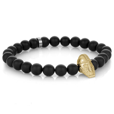 Italgem BB-128M Black Onyx Gold Ip S Steel Matte Knight 25 Bead Bracelet