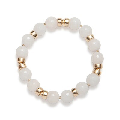 Beblue BBSURFEAR-SH Gold Be Fearless White Bead Bracelet - Silky Haze