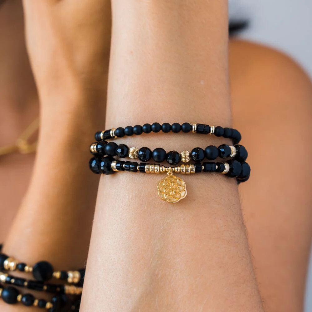 Beblue BBSURCREA-BV Gold Be Creative Black Bead Bracelet - Black Velvet
