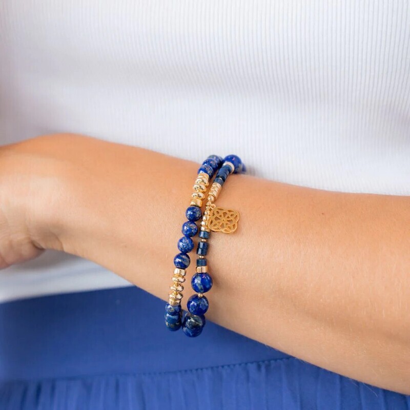 Beblue BBSURBRAZ-SL Gold Be Brazen- Blue Bead Bracelet - Soulful Lapis