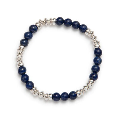 Beblue BBBRAZ-SL Silver Be Brazen Blue Bead Bracelet - Soulful Lapis