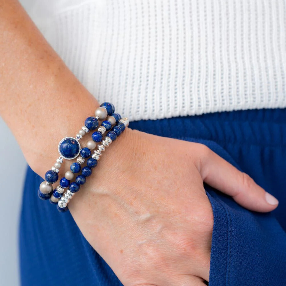 Beblue BBALLUR-SL Silver Be Alluring Blue Bead Bracelet - Soulful Lapis