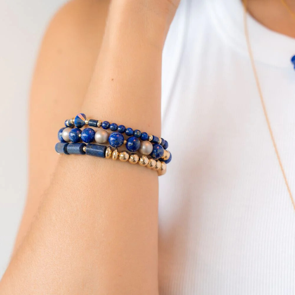 Beblue BBSURCANDY-SL Gold Be Candied Blue Bead Bracelet - Soulful Lapis