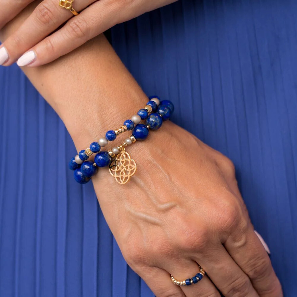 Beblue BBSURALLUR-SL Gold Be Alluring Blue Bead Bracelet - Soulful Lapis