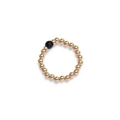 Beblue BRELAST-GLD-CN Gold Bead & Black Crystal Elastic Ring - Essentials