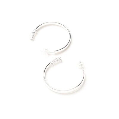 Beblue BO1509-SLV Large Silver 1509 Hoop Earrings w/ 3 CZ Stones