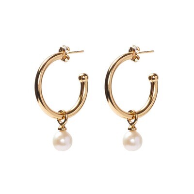 Beblue BO1501-GLD Gold 1501 Dangle Pearl Hoop Earrings