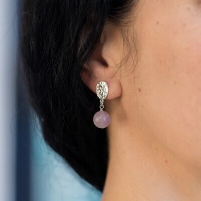 Beblue BO1573-SLV Silver 1573 Earrings w/ Purple Dangle Bead - Lilac Bloom