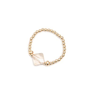 Beblue BRESURBRI-AB 14KT Gold Be Bright Beads Ring w/ Beige Square Crystal - Amalfi Breeze