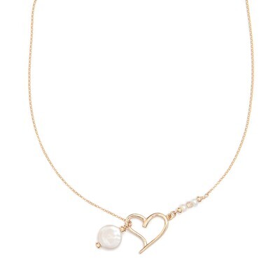 Beblue BCHSURSEDUC-A Gold Be Seductive Heart & Pearl Drop Necklace - Amore