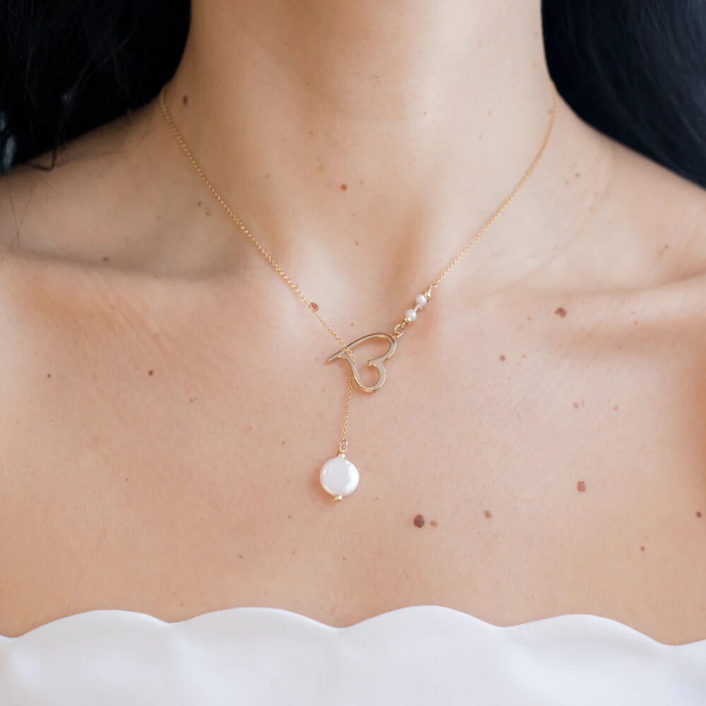 Beblue BCHSURSEDUC-A Gold Be Seductive Heart & Pearl Drop Necklace - Amore