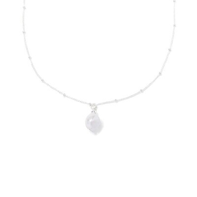 Beblue BCHMIN-SLV Silver Be Minimalist White Pearl Pendant Necklace