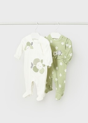 Mayoral 2734 Baby Girl's LS Footed Onesie/, Color: WHITE- KALE, Size: 0-1M