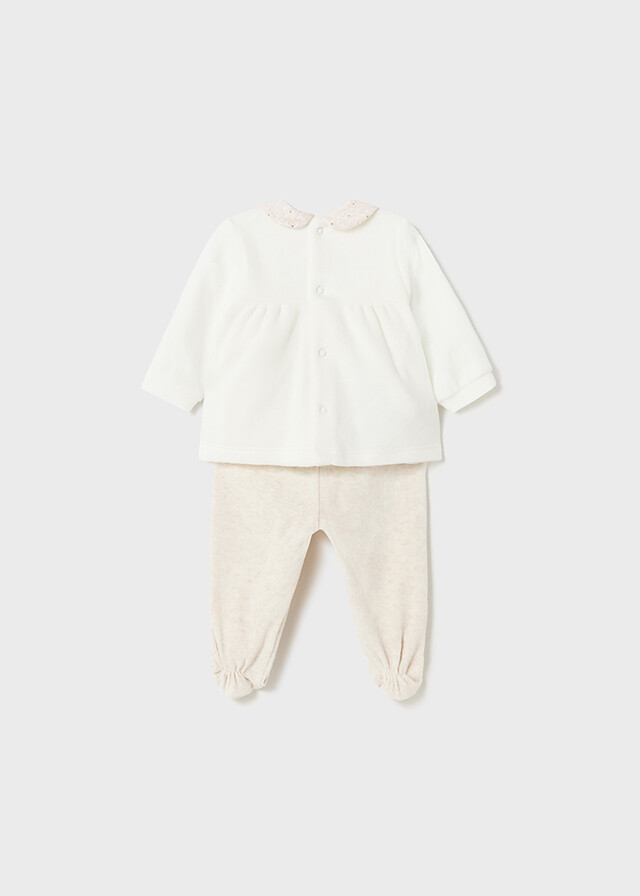 Mayoral 2501 Long Sleeve Velour White Sweater & Beige Leg Warmer Set
