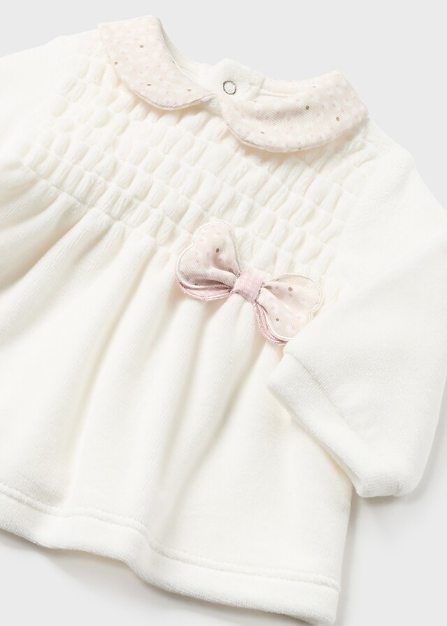 Mayoral 2501 Long Sleeve Velour White Sweater & Beige Leg Warmer Set
