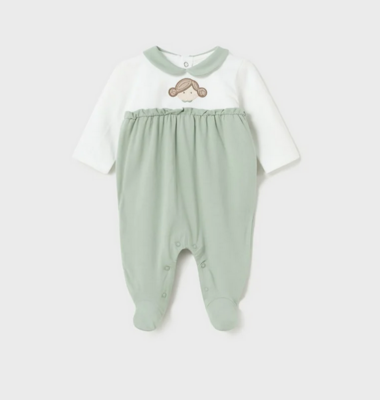 Mayoral 1736 Girl's Green and White Long Onesie