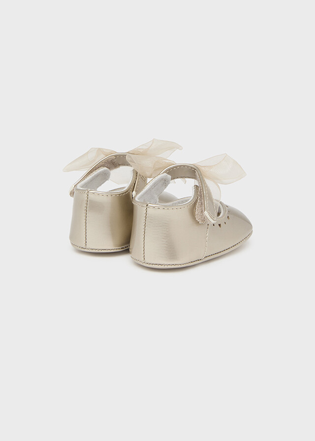 Mayoral 9687 baby girls light gold dressy marryjanes with gold tulle bows