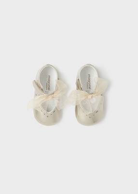 Mayoral 9687 baby girls light gold dressy marryjanes with gold tulle bows
