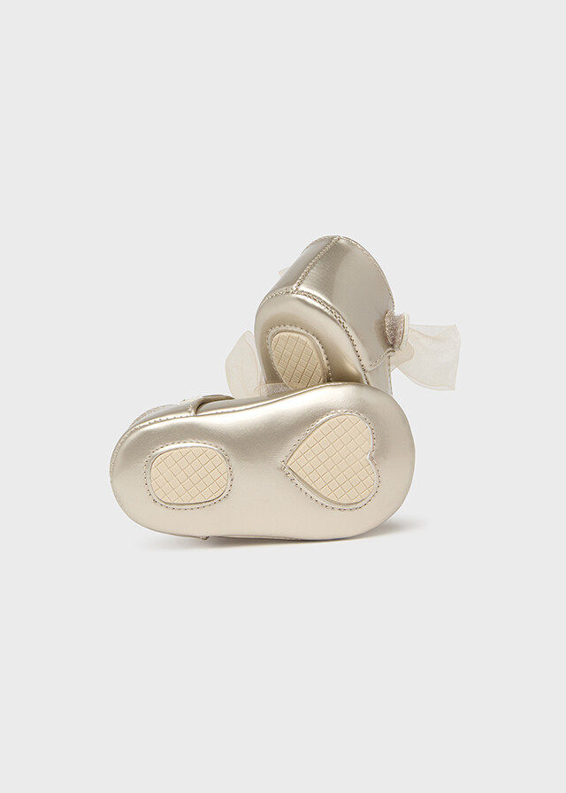 Mayoral 9687 baby girls light gold dressy marryjanes with gold tulle bows