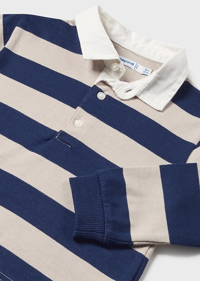 Mayoral 2171/2534 Baby Boy's Long Sleeve Stripes Polo & Pants Set 2PC – Piedra-Azul- Boletus 12m