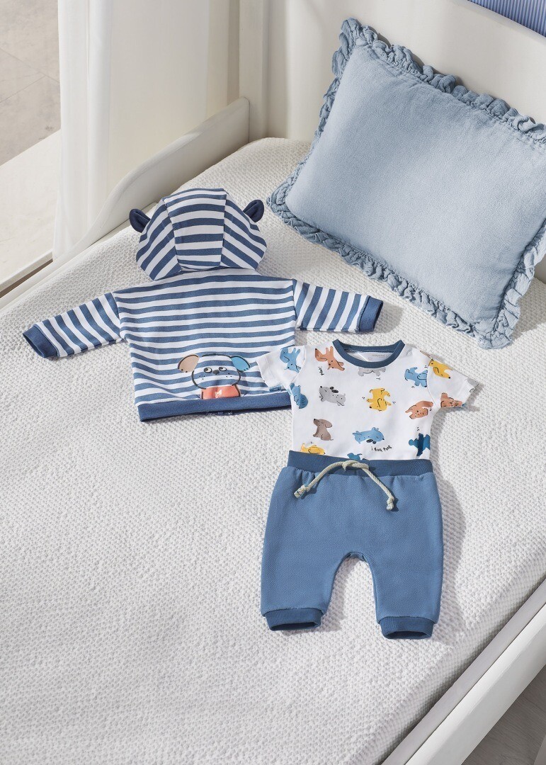 Mayoral 1891 Baby Boy 3PC Blue Striped Zip Up W/ Blue Joggers & T-Shirt