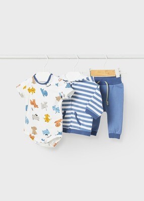 Mayoral 1891 Baby Boy 3PC Blue Striped Zip Up W/ Blue Joggers & T-Shirt
