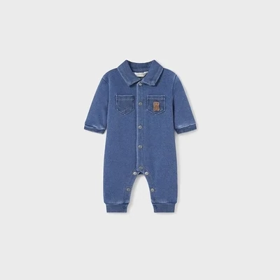 Mayoral 2693 Baby Boy's Long Sleeve Fleece Denim Onesie