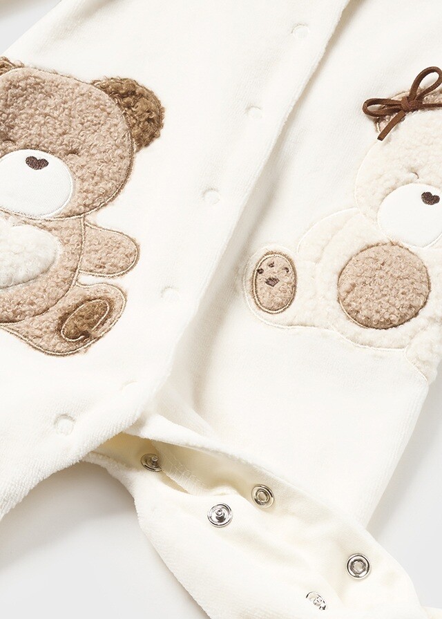 Mayoral 2740 Baby Boy's Long Sleeve Footed Velour Bear Onesie
