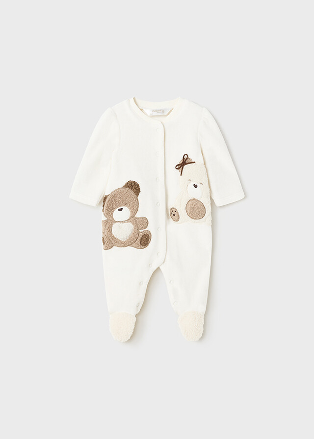 Mayoral 2740 Baby Boy's Long Sleeve Footed Velour Bear Onesie