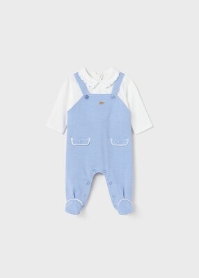 Mayoral 1616 Baby Boy Blue & White Overall Onesie