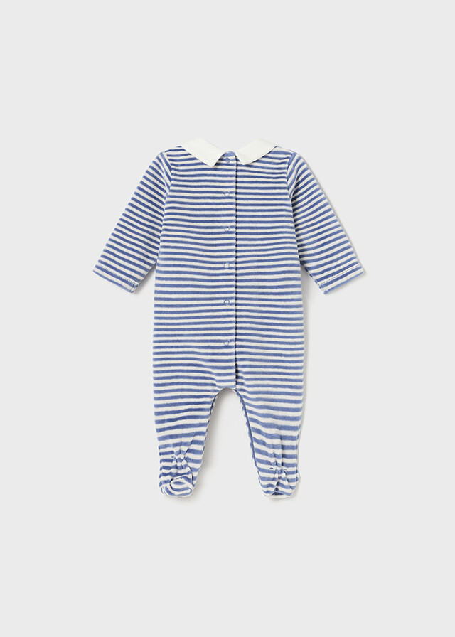 Mayoral 2750 Baby Boy's Striped Velour Onesie w/ Bear Design – Blue