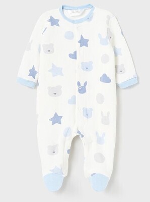 Mayoral 2628 baby boys white onesie with blue bunny bear and star pattern