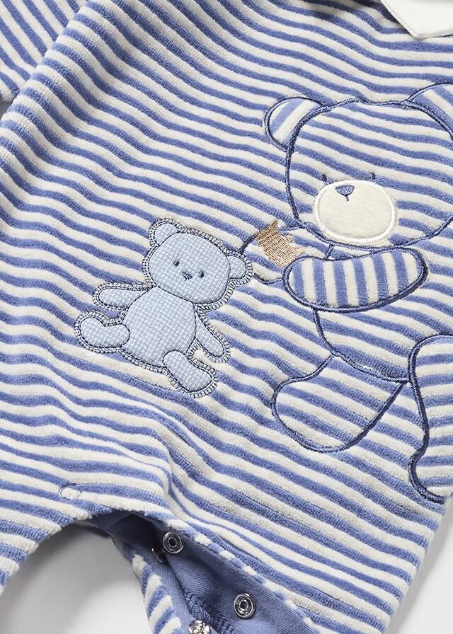 Mayoral 2750 Baby Boy's Striped Velour Onesie w/ Bear Design – Blue