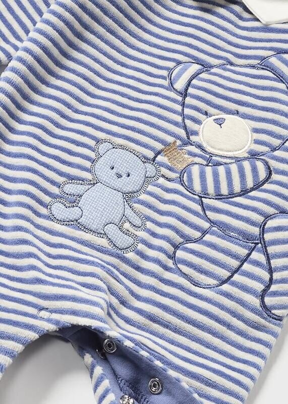 Mayoral 2750 Baby Boy's Striped Velour Onesie w/ Bear Design/ BLUE