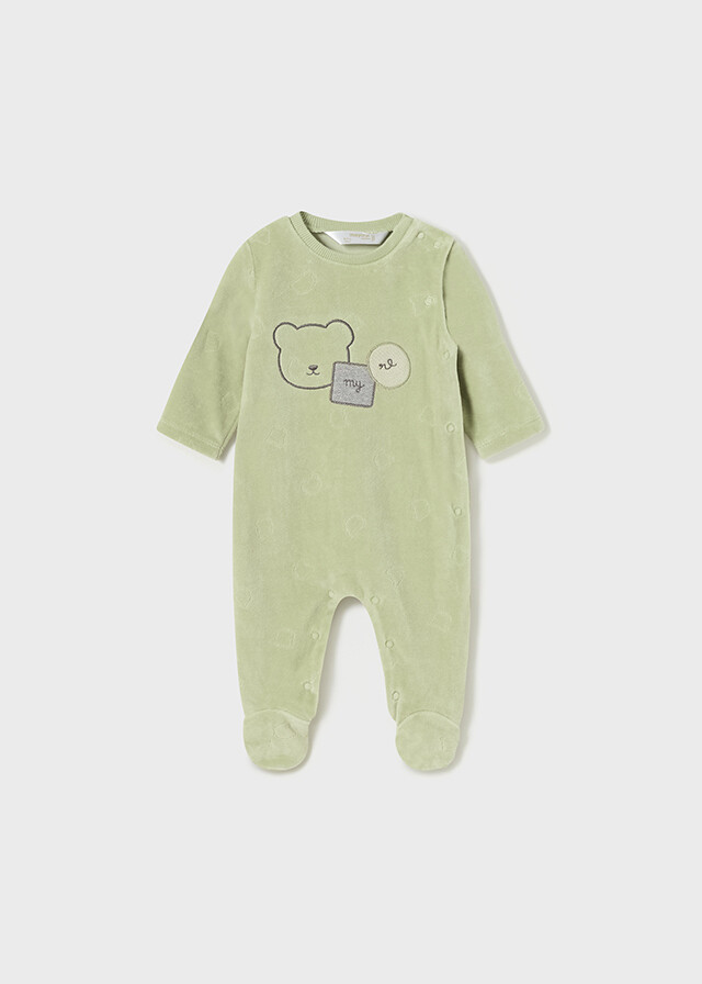 Mayoral 2753 Baby Boy's Velour Onesie w/ Bear Designs